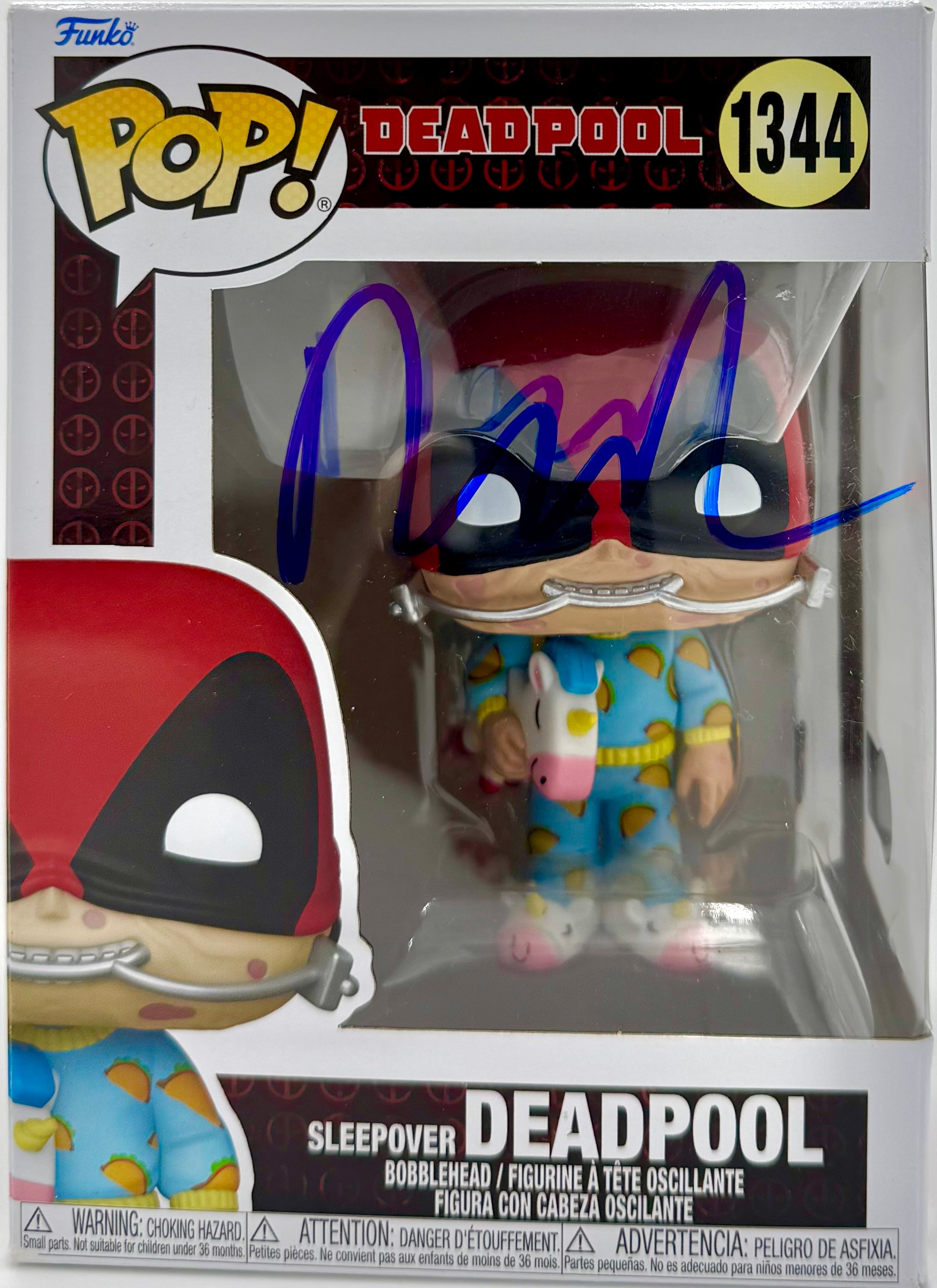 Ryan Reynolds Signed Funko Pop #1344 Deadpool (Blue Ink) - Beckett COA